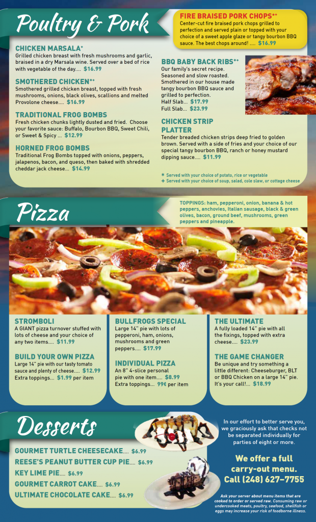 Menu Bullfrogs Bar
